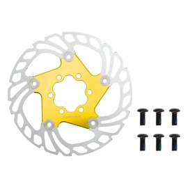 BULLSPANN 1 Set Bicycle Disc Brake Rotor, 140mm Bicycle Brake Disc Rotor, with 6 Volts, Bicycle Flow Disc Brake Rotor for Mountain Road E-Bike, Gold Tone