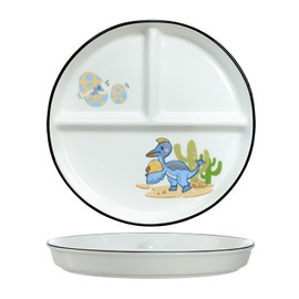 1 PCS Ceramic Dinosaur Portion Control Plate Divided Dish for Rational Eating, Divided Dessert Plate Salad Plate Dinner Plate-Blue-8 Inch