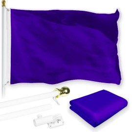 UD_G128 Combo Pack: 6 Feet Tangle Free Spinning Flagpole (White) Solid Violet Flag 3x5 ft Printed 150D Brass Grommets (Flag Incl