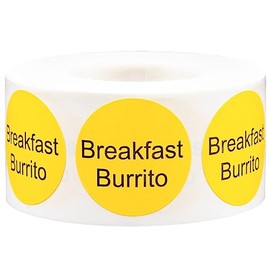 Yellow with Black Breakfast Burrito Circle Dot Adhesive Stickers, 1 Inch Round Labels, 500 Total Stickers