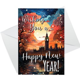 RED OCEAN Happy New Year Card For Family, New Year Card For Friends, Neighbours, Colleagues, New Years Eve Celebration Card For Men Women