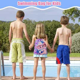 Drawstring Bag Kids Swimming Bag, Waterproof Swim Bag Girls Swimming Bag Dry-Wet Separation Beach Backpack with Zippered Pocket Shoe Compartment Sports Gym PE Beach Bag for Girls