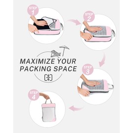 Gonex Compression Packing Cubes Mesh Organizers L+M+S+XS+Slim+Laundry Bag Pink