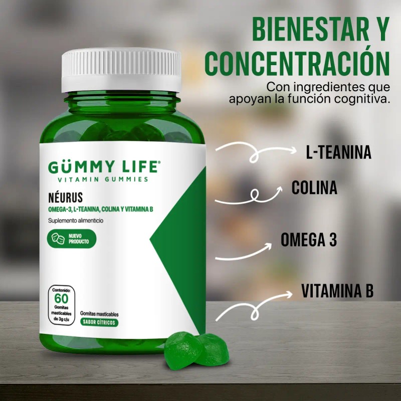 Gummy Life - Néurus 60 Gomitas Omega 3, L-teanina, Colina