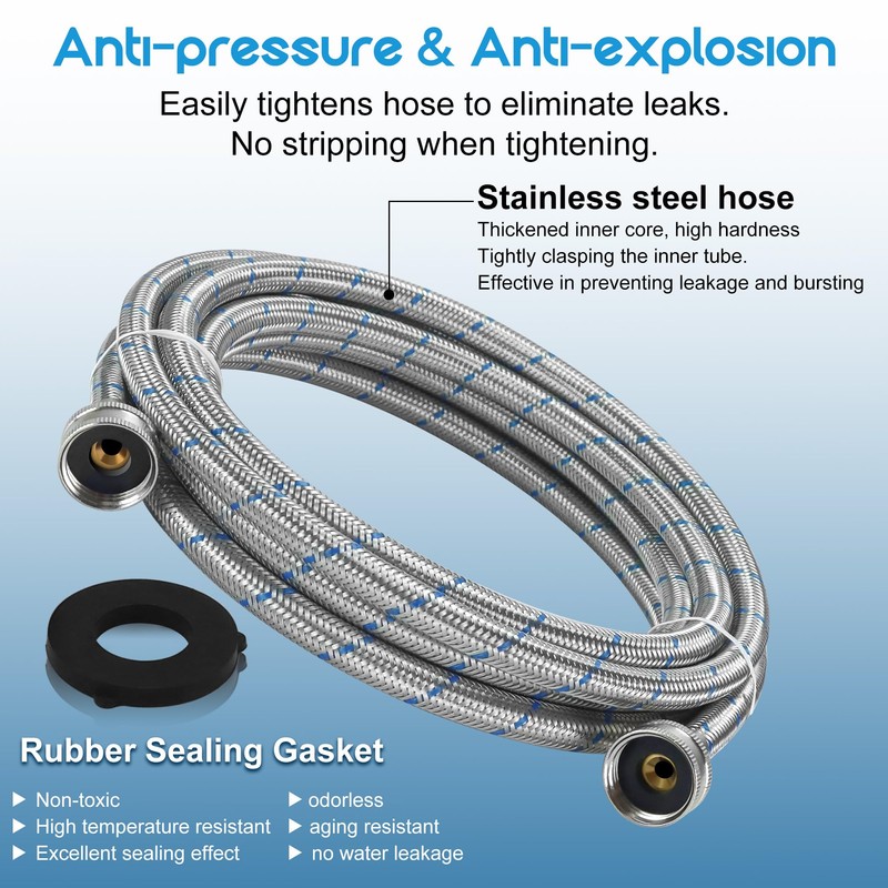15FT Extra Long Washing Machine Hoses 3/4'' Standard NPT Connections