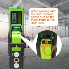 (Upgrade) Laser Detector for Line Laser Level, Huepar LR-5RG Digital Laser Receiver Used with Pulsing Line Lasers Up to 50m, Detect Red and Green Laser Beams, Two-Sided LED Displays, Clamp Included