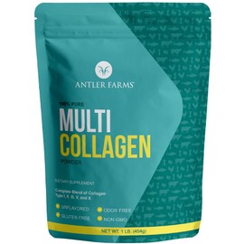 Antler Farms Proteína de colágeno múltiple en polvo - 5 tipos (I, II, III, V y X) Péptidos de colágeno hidrolizado 100 puros para hombres y mujeres - 