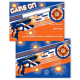 POP parties Dart Gun Invitations - 12 Invitations + 12 Envelopes - DOUBLE SIDED - Dart War Party Supplies - Dart Gun Party Supplies - Dart War Invitations - 12ct