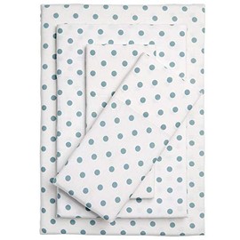 Premium 4pcs Classic Polka Dot Blue Cotton Bed Sheets Set | All Seasons Comfortable Warm Cozy Smooth Soft White Flannel Sheets Full Size | Lightweight Deep Pocket Flat Fitted Sheets Decor Pillowcases