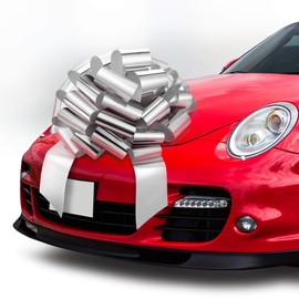 Zoe Deco Big Car Bow (Silver, 58 cm / 23 inch), Round-Shape Gift Bow, Giant Bow for Car, Birthday Bow, Huge Car Bow, Big Silver Bow, Bow for Gifts, Christmas Bow for Cars, Gift Wrapping