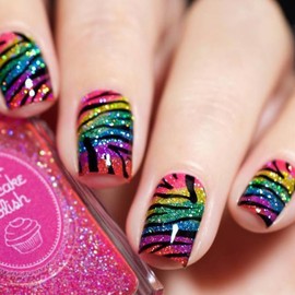 ONPRESS 24Pcs Leopard Print Press on Nails Short Square Fake Nails with Rainbow Glitter Design False Nails Colorful gorgeous Glue on Nails Glossy Full Cover Acrylic Nails for Women Art Decorations