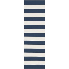 Safavieh Montauk Collection MTK712H Handmade Stripe Cotton Runner, 2'3" x 7' , Navy / Ivory