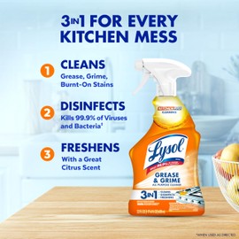 Lysol Pro Kitchen Spray Cleaner and Degreaser, Antibacterial All Purpose Cleaning Spray for Kitchens, Countertops, Ovens, and Appliances, Citrus Scent, 22oz (Pack of 2)