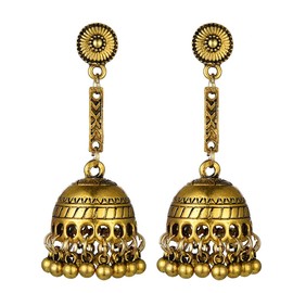 Boho Bell Dangle Jhumka Jhumki Earrings for Women Traditional Tassel Beaded Ball Drop Earring Indian Ethnic Gypsy Dangling Earring Bohemian Oxidized Bollywood Jewelry Gifts Xmas Wedding (Golden)
