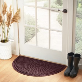 Consolidated Plastics Majestic Half Oval/Moon Entrance Floor Mat with Non-Slip Rubber Backing, Absorbs Water, Heavy Duty Entryway Carpet Rug Commercial Grade (35" x 22", Maroon)