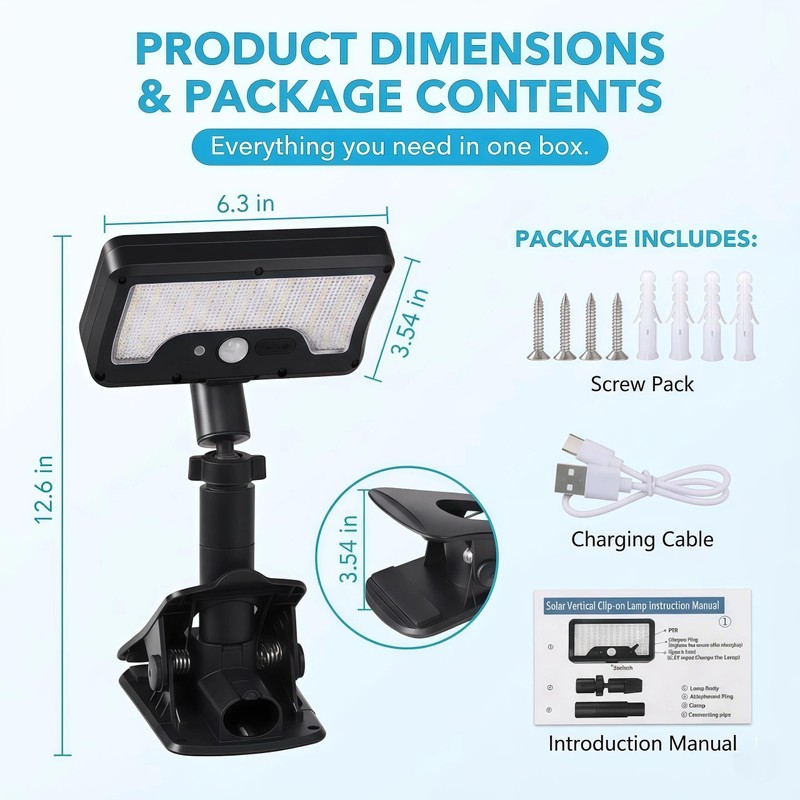 CVchancin Solar Lights Outdoor Motion Sensor, 92 LED Clip on