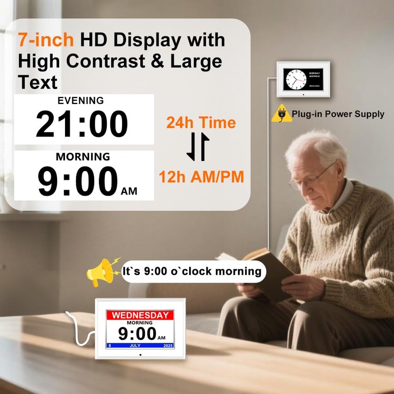 MYFMLI Digital Alarm Clock for Seniors - No-Abbreviation Date HD