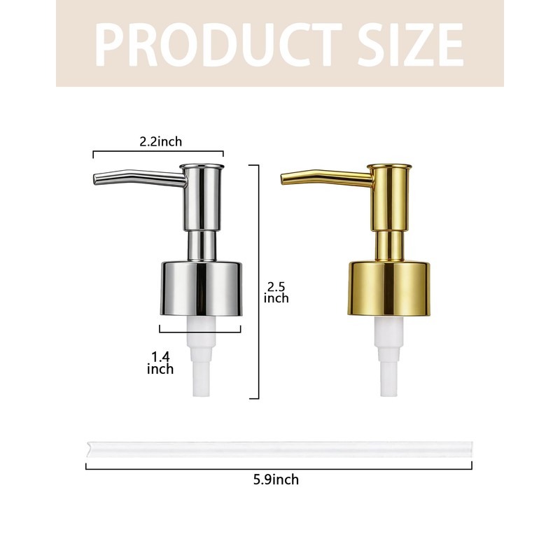 4-Pack ABS Plated Lotion Dispenser Pump Heads, Gold, 28/400 Neck