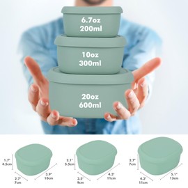 Anatole Silicone Food Storage Containers Set of 3 Lunch Box Bento with Lids BPA Free Dishwasher Microwave Oven Freezer Safe (6.7oz, 10oz, 20oz)