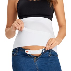 KUNINDOME Combination of Maternity Shirts Extenders and Pants Waist Extenders, Seamless Maternity Belly Band, White, Medium