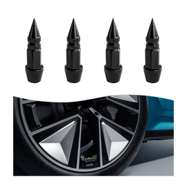 4PCS 45mm Spiked Valve Stem Caps, Aluminum Corrosion Resistant Tire Valve Stem Caps, Dustproof Valve Stem Covers, Universal Stem Cover for Car, Truck, Bicycle, Motorcycle (45mm) (Black)