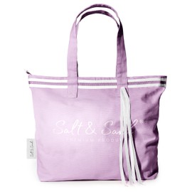 Salt & Sand The Tote Bag Women's Canvas Bag with Zip and Inner Pocket - Stylish Shopper - Premium Quality Made in Europe - Handbag Women's Medium Size, Lavender Salt & Sand White, M