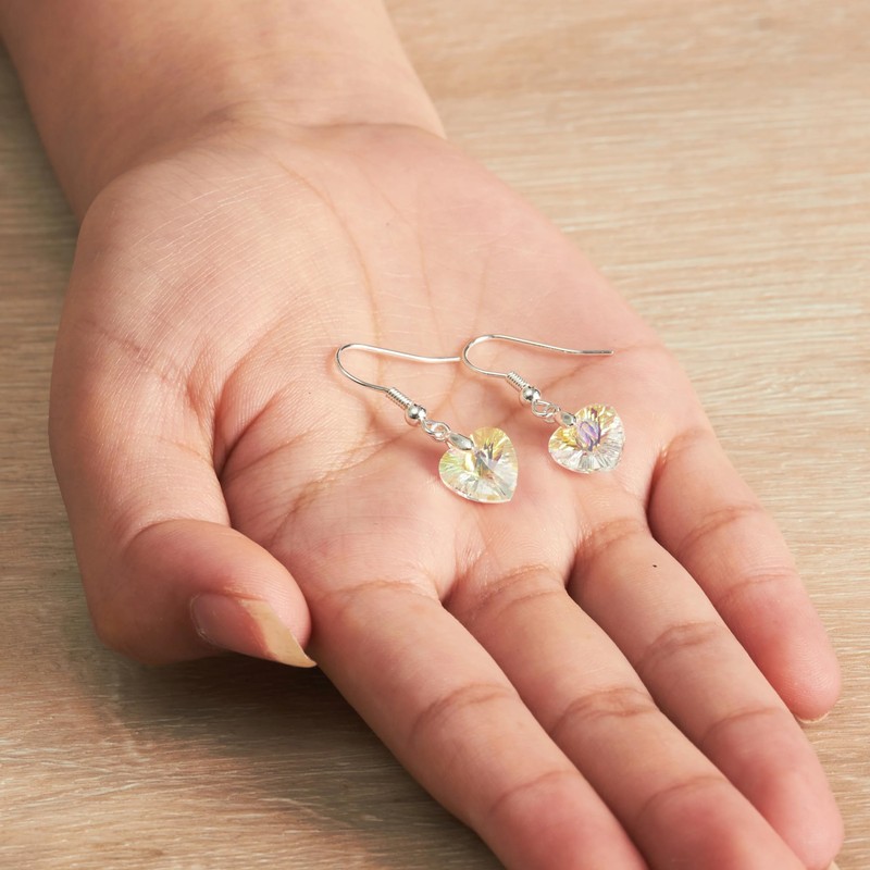 Philip Jones Sterling Silver Aurora Borealis Heart Earrings Created with