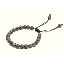 Pyrite Bracelet for Women - Chakra Mens Bracelet Protection Crystals and Healing Stones - Blessing Bracelet Spiritual Meditation Gift Christmas Stocking (Faceted Beaded Bracelet, Adjustable)