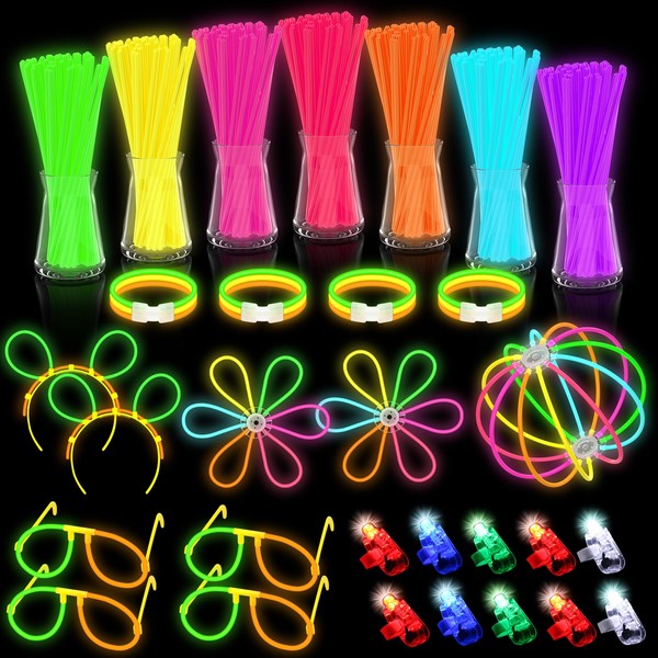 224pcs Glow Sticks Party Packs, Glow Sticks, Neon Glow Sticks Party Set for Kids, Glow In Dark Party Supplies with Connectors for Glow Bracelets, Glasses, Flower for Party Decoration, Festival