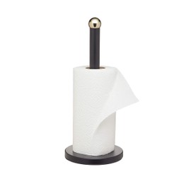 MasterClass Kitchen Roll Holder with Brass Effect Accents, Stainless Steel, Black, 15 x 15 x 35 cm
