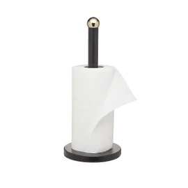 MasterClass Kitchen Roll Holder with Brass Effect Accents, Stainless Steel, Black, 15 x 15 x 35 cm