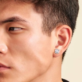 [KRKCLIFE] Moissanite Diamond Earrings, Men's, Hypoallergenic, Moissanite Diamond, Stud Earrings, Single Earring, 4 Prong Setting, Sterling Silver, 0.3ct/0.5ct/0.6ct/0.8ct/1.0ct/1.5ct (Silver/Gold),
