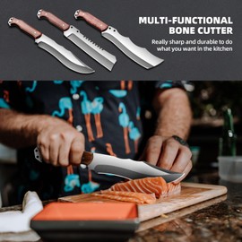 VARLEA Meat Cleaver Heavy Duty Butcher Full Tang Knife with Sheath,Chef's Knives,Vegetable Cleaver Knife Chopper,Machete for Kitchen Outdoor Camping BBQ (Mix-Large)