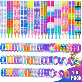 SUNPROUND 200Pcs Pop Bracelet, Party Favors for Kid, Pop Wrist Strap Fidget Toys Pack,Fidget Toys for Girils Boys, as Gifts for Easter Chrismas,Classroom Prizes for Students