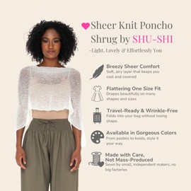 SHU-SHI Women’s Sheer Knit Poncho Shrug – Lightweight Summer Cover Up, Bolero, Pullover Sweater, One Size Fits Most Off-White