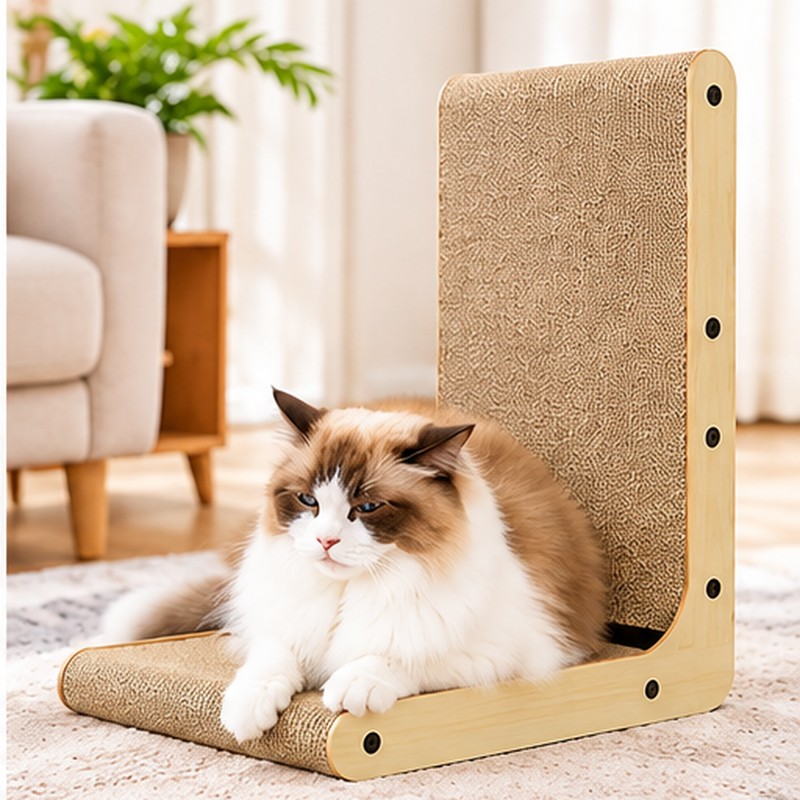 L-Shaped Cat Scratcher for Indoor Cats – Double-Tier Wood Scratching