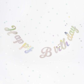 On The Wall Party Banner Happy Birthday Silver Iridescent Stitched Garland 2.5 cm