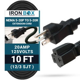 NEMA 5-20 Extension Power Cord - 10 Foot, 20A/125V, 12 AWG - Iron Box # IBX-1010-10M