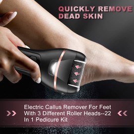 Electric Callus Remover for Feet with Rechargeable Waterproof 21 in 1 Professional Pedicure Kit, Wet & Dry Foot File For Dead Skin&Cracked Heel or Rough Hand With 3 Roller Heads 2 Speed