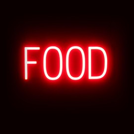 SpellBrite FOOD Sign | Restaurant-Related Red LED Sign with Neon Look | 16.9" x 6.3"