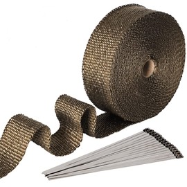 Smarcy Heat Protection Tape Basalt Fibre Exhaust Tape 15 m x 50 mm Pack of 15 Cable Ties for Manifold Thermal Tape Manifold Tape Heat Protection up to 1000 °C for Car Motorcycle Exhaust Brown Brass