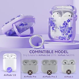 with Safety Lock for AirPods 2nd & 1st Generation Case Cover with Cleaner Kit, Floral Cute Kawaii AirPod Case with Keychain, Flower AirPod 1st/2nd Gen Case for Women Grily - Purple Flower