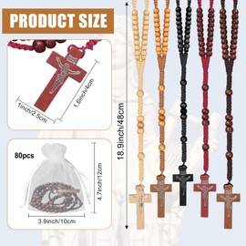 TANEMUDO 80 Set Wooden Rosary Beads Bulk Wood Catholic Rosaries Jesus Holy Cross First Communion Wood Carved Rosary with Organza Bags Religious Rosary Catholic Baptism Church Present for Men Women Supplies