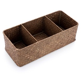 ELLDOO Coffee Pod Holder, Large Capacity Coffee Pod Organizer for K Cup Nespresso Pods, Hand-Woven Seagrass Storage Basket, 3-Section Wicker Baskets for Shelves Closets, Coffee