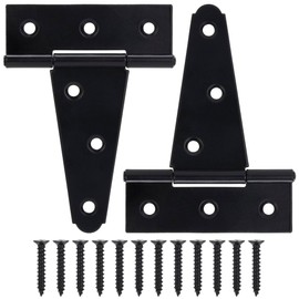 TIBEGOLD 4 Inch T-Strap Gate Hinges, Heavy Duty Shed Door Hinges, Black Tee Hinges for Wooden Fences, Yard Gates, Rustproof Wrought Iron Hardware, 2 Pack