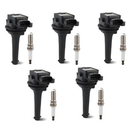 JDMON 5pcs Ignition Coils Pack and Spark Plug Compatible with Volvo C70 1999-2005, S60 2001-2009, S70 1999-2000, S80 1999-2006, V70 1999-2007, XC70 2003-2007, XC90 2003-2006 Replacement for UF341