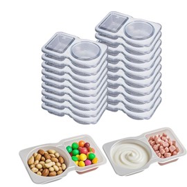 20 Sets Double Compartment Snack Containers，Reusable Snack Condiment Containers with Lids for Kids and Adults， Ideal for On-the-Go Plastic Small Sauce Cups，Meal Prep,Disposable Snack Storage,BPA-Free