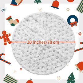 MandyQ 30In/36In/48In Christmas Tree Skirt,White Plush Faux Fur Tree Skirt with Sequin Gold/Silver/Colorful Snowflakes for Xmas Tree Decoration XH198-Silver-78