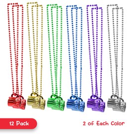 Windy City Novelties - 12 Pack - 33" Beaded Necklace with Mini Beer Mug Shot Glass - Assorted Colors for St Patricks Day & Mardi Gras