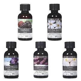 Hosley Set of 5 Assorted Fragrance Warming Oils 55 Milliliter-Mulberry, Sweet Pea Jasmine, Lavender, Ocean Flower, Linen. Ideal for spa Meditation Bathroom Settings O4